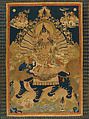 Manjushri, the Bodhisattva of Transcendent Wisdom, Silk appliqué with damask, satin, brocade, and leather substrate with silver finish and embroidery with silk cord, China